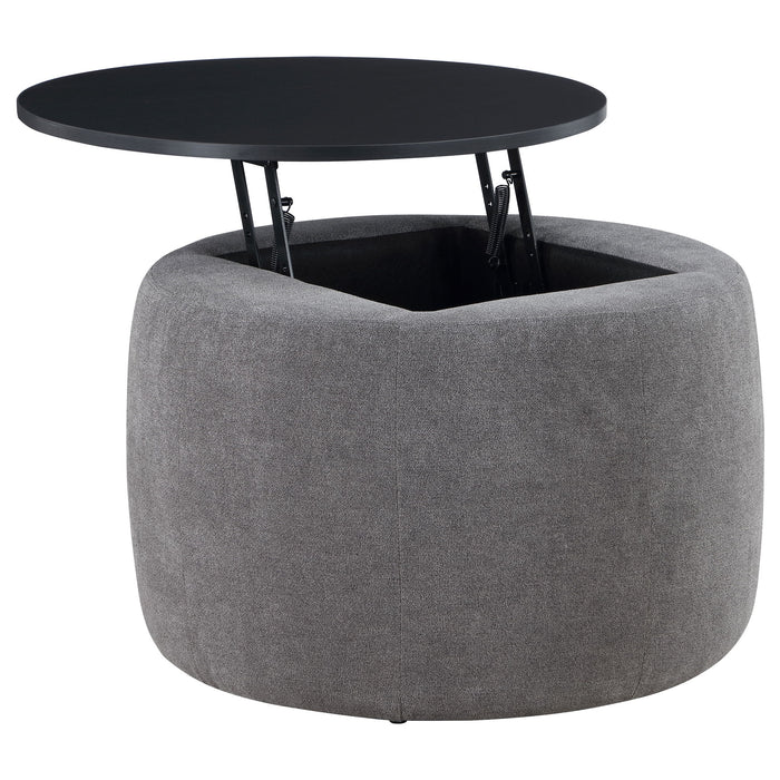 Reeves - Round Upholstered Lift Top Storage Ottoman - Gray Furniture Max