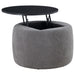 Reeves - Round Upholstered Lift Top Storage Ottoman - Gray Furniture Max
