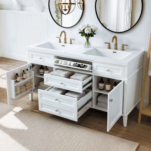 Bathroom Vanity With Double Sink, 3 Drawers, 2 Doors, Adjustable Shelves, Freestanding - White Noble House
