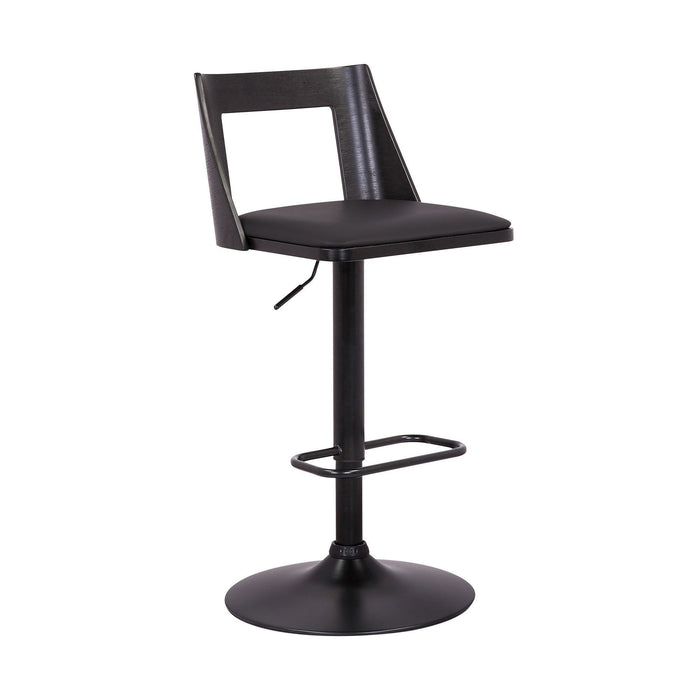 Faux Leather And Iron Swivel Adjustable Height Bar Chair 42" - Black