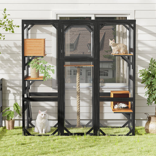 Outdoor Cat House, Diy Cat Enclosure Catio With Double Enter Doors Daily Nest