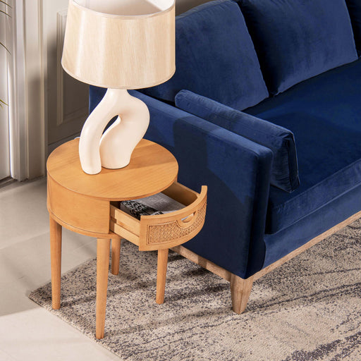 Cabana - Round Cane Storage Side Table - Natural Brown Oak Jennifer Taylor Home