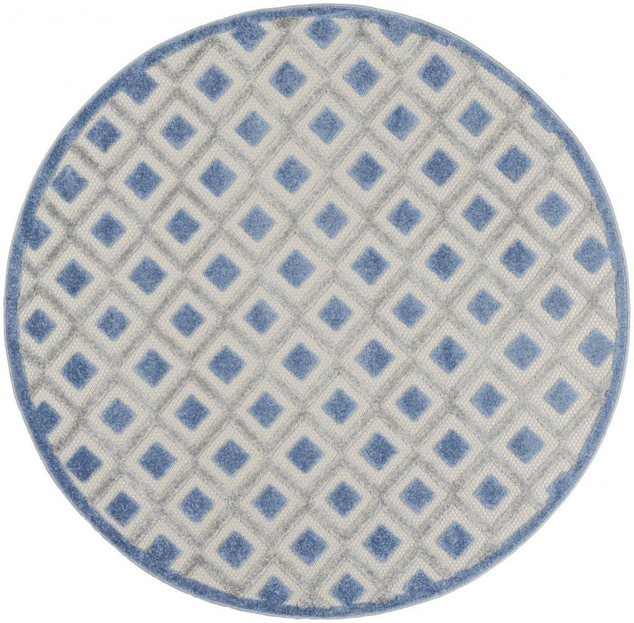 5' Round Round Geometric Indoor / Outdoor Area Rug - Blue / Gray