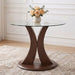 2 In 1 Round Glass Dining Table With Adjustable Curved Base, - Transparent / Walnut Home Essentials