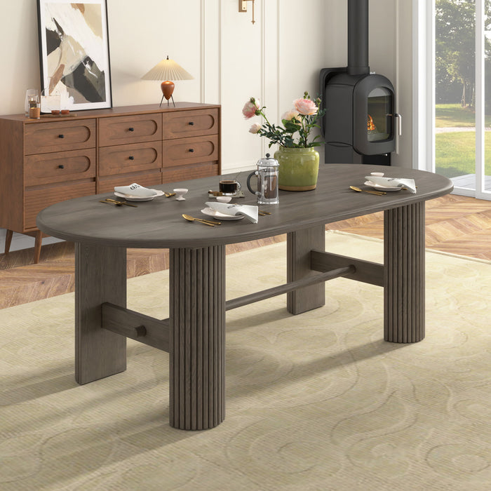 Oval Dining Table Set For 6 With Fluted Pedestal Base, 7 Piece Set Including 6 Upholstered Chairs Hearth and Haven