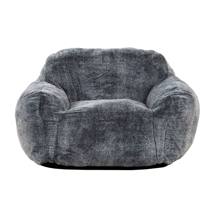 Living Room Bean Bag Sofa Chair With Memory Foam Fillings, Soft Upholstered Bean Bag Armchair - Black / Gray