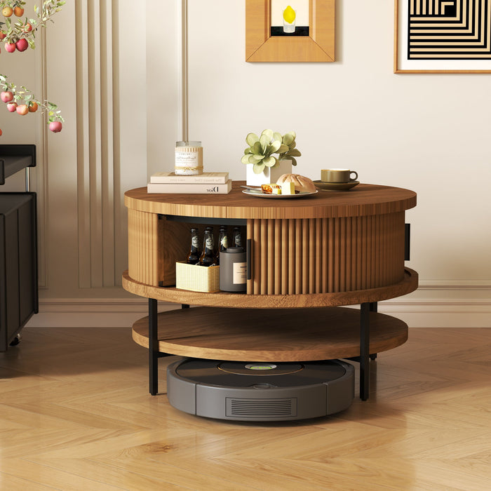 Flip-Top Round Coffee Table With Storage - Brown Home Essentials