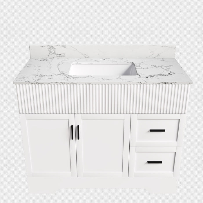 Bathroom Vanity Set, Fluted Cabinet, Soft Close Doors & Drawers, Sink Included - White Home Essentials
