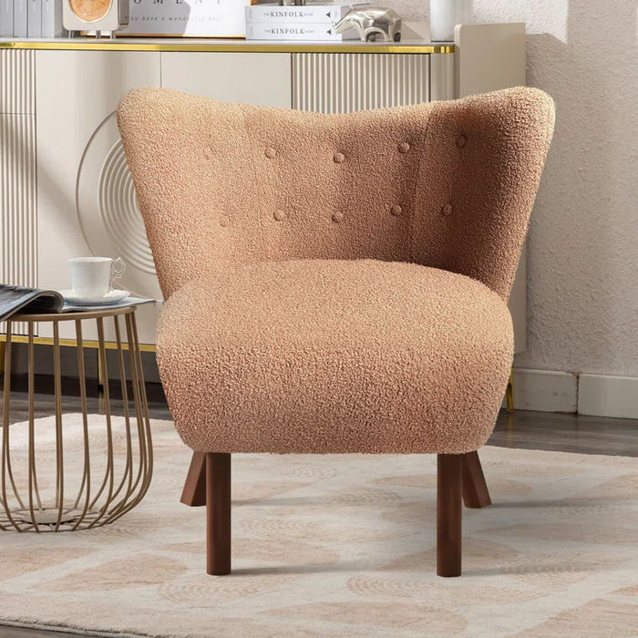 32" Wide Upholstered Wingback Accent Chair With Wood Legs - Brown