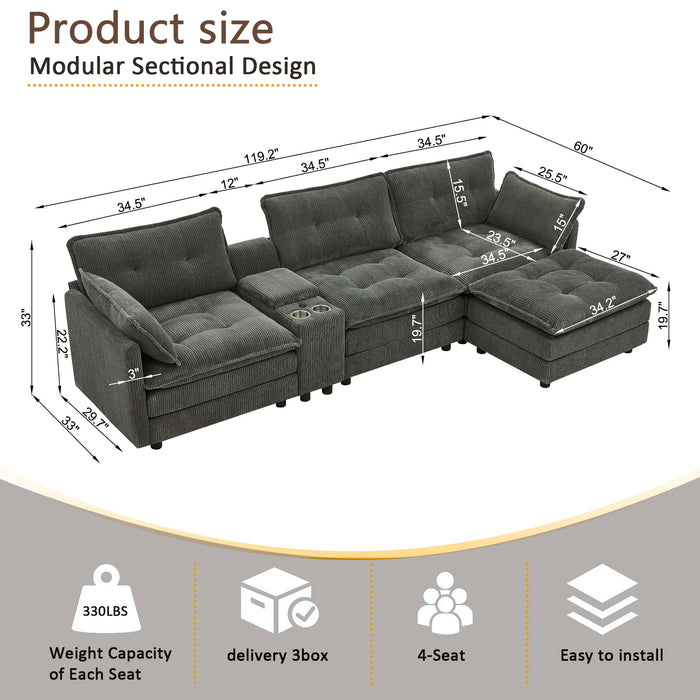 Oversized Modular Sectional Sofa With Multi Functional Console Home Essentials