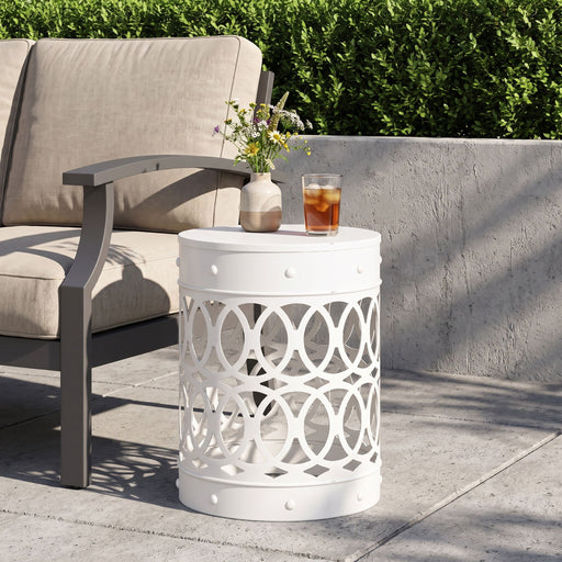 Outdoor Metal Large End Table, Modern Design Noble House