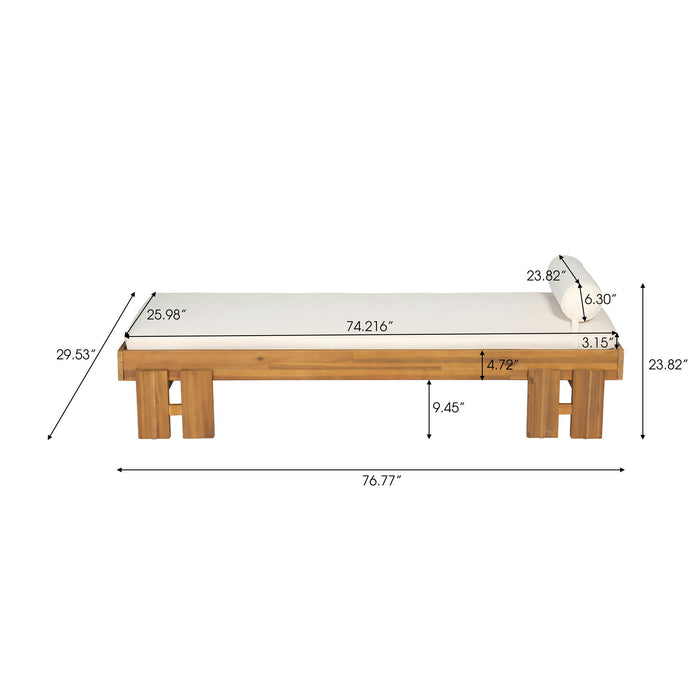 Daybed With Cushion & Pillow, Low Profile Design For Indoor / Outdoor Use - Cream / Teak Noble House