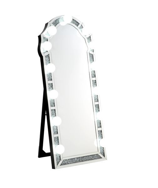 Noralie - 63" Accent Floor Mirror - Mirrored & Faux Diamonds ACME