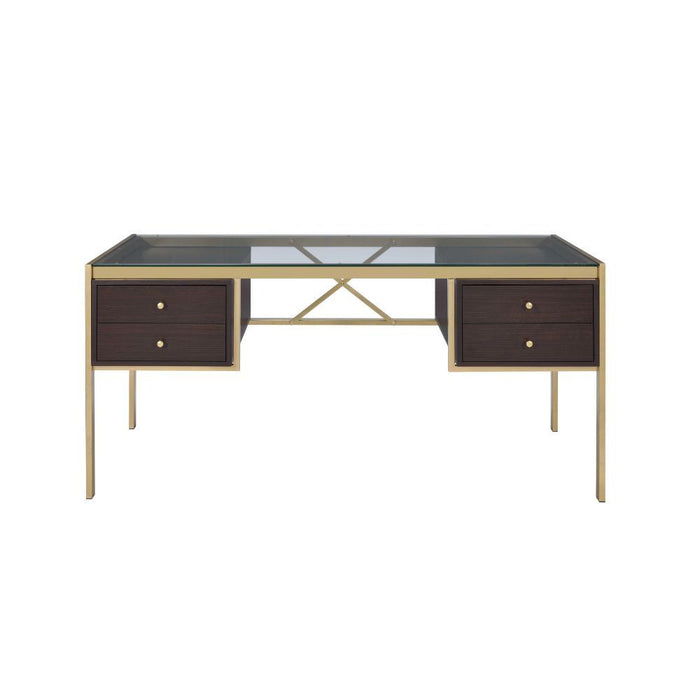 Yumia - Writing Desk - Gold & Walnut ACME