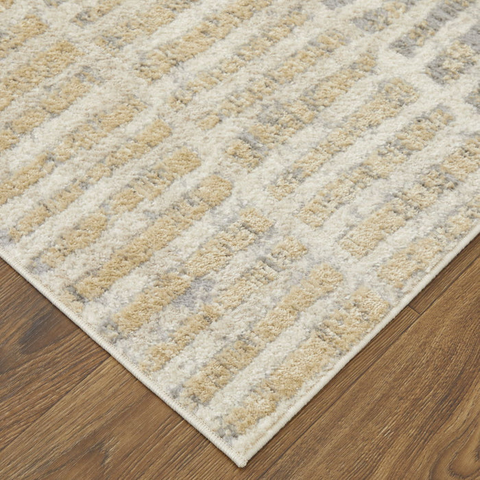 Geometric Power Loom Distressed Area Rug - Gray Ivory And Gold - 7' X 10'