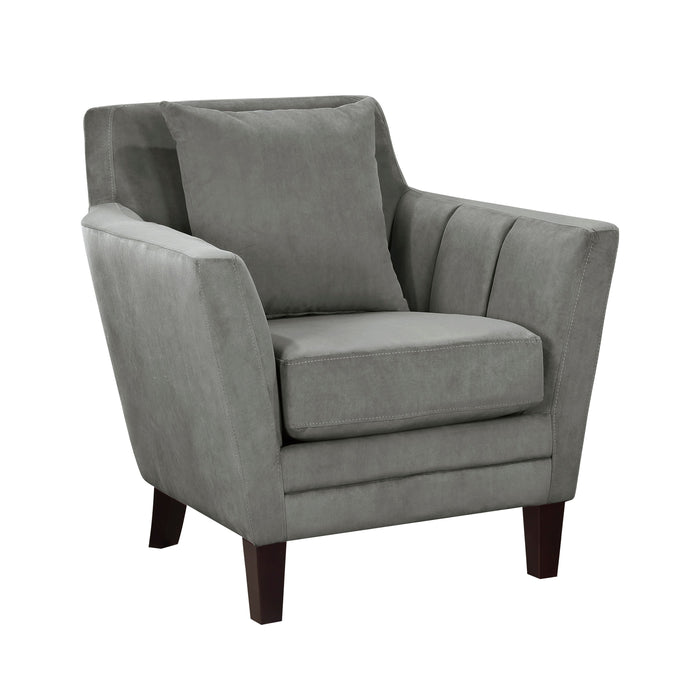 Stylish Home Accent Chair Gray Velvet Upholstery Matching Pillow Solid Wood Furniture Living Room 1 Piece