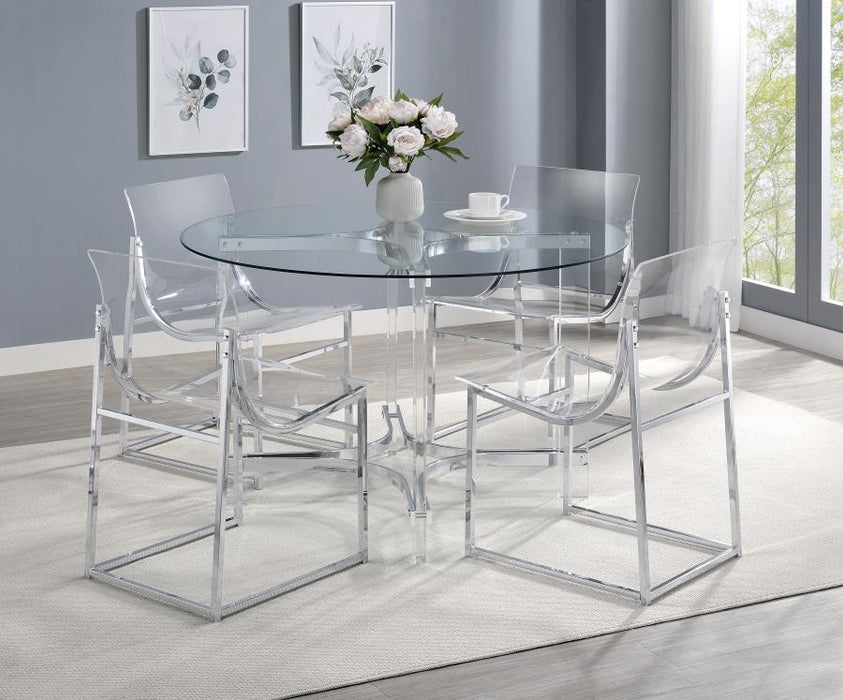 Keeling - 5 Piece Round Glass Top Acrylic Dining Set - Chrome