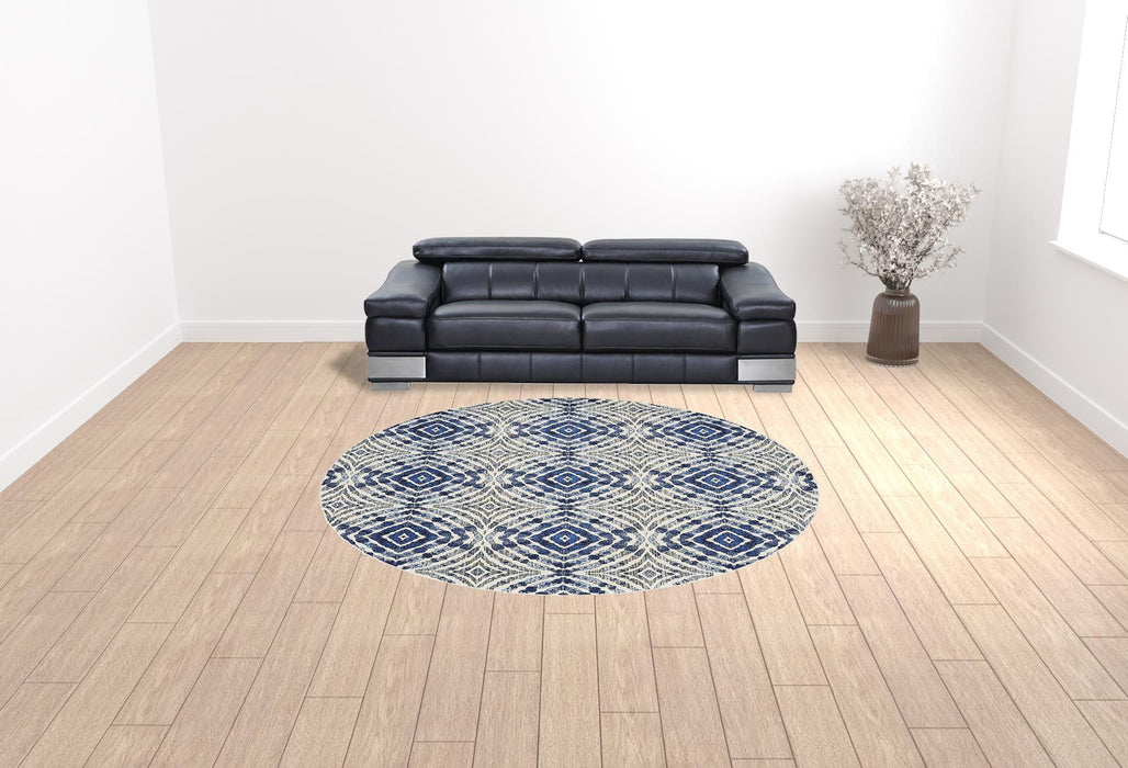 Abstract Distressed Stain Resistant Area Rug - Ivory Blue And Gray Round - 9'