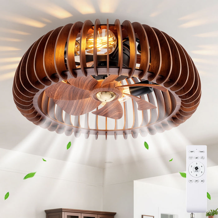Semicircle Flush Mount Fan Light, (No Included Bulbs) And Remote Control, 6 Speeds, Quiet DC Motor For Living Room - Wood Daily Nest
