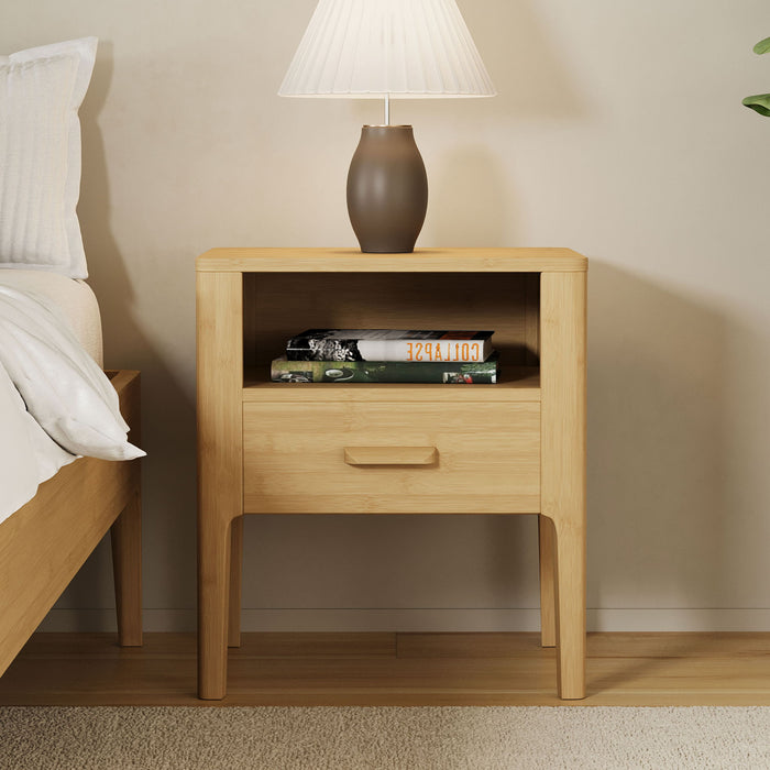 Modern Nightstand With Drawer And Open Shelf Hearth and Haven