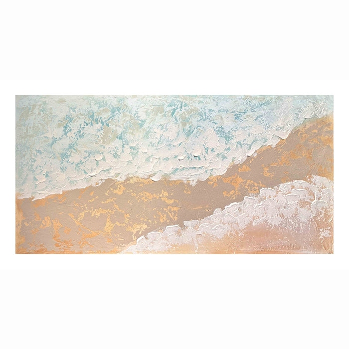 Neutral Beach Landscape Canvas Wall Art, Hand Painted Thick Textured Painting, Decor For Living Room - Beige / Blue Daily Nest