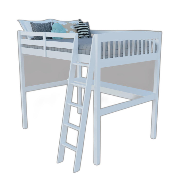 Solid Wood Full Double Size Loft Bed with Desk and Storage - White