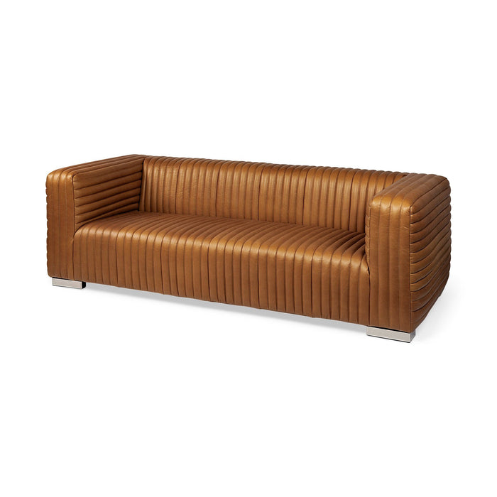 Leather Sofa With Silver Metallic Legs - Gold