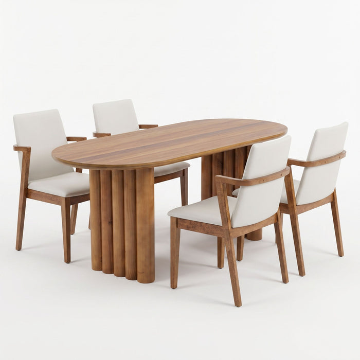 5 Piece Indoor Dining Set With Oval Table And Chairs Noble House