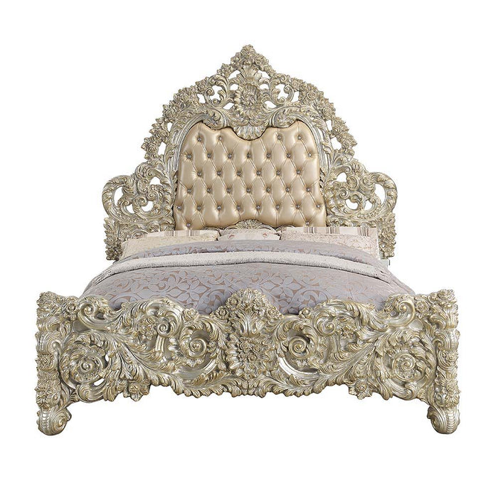 Sorina - Eastern King Bed - Synthetic Leather & Antique Gold ACME