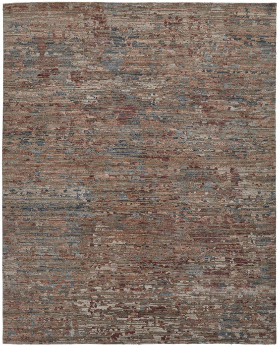 Abstract Hand Knotted Area Rug - Red And Blue Wool - 4' X 6'