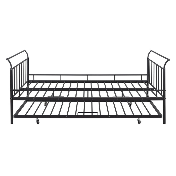 Metal Daybed With Curved Handle Design And Trundle