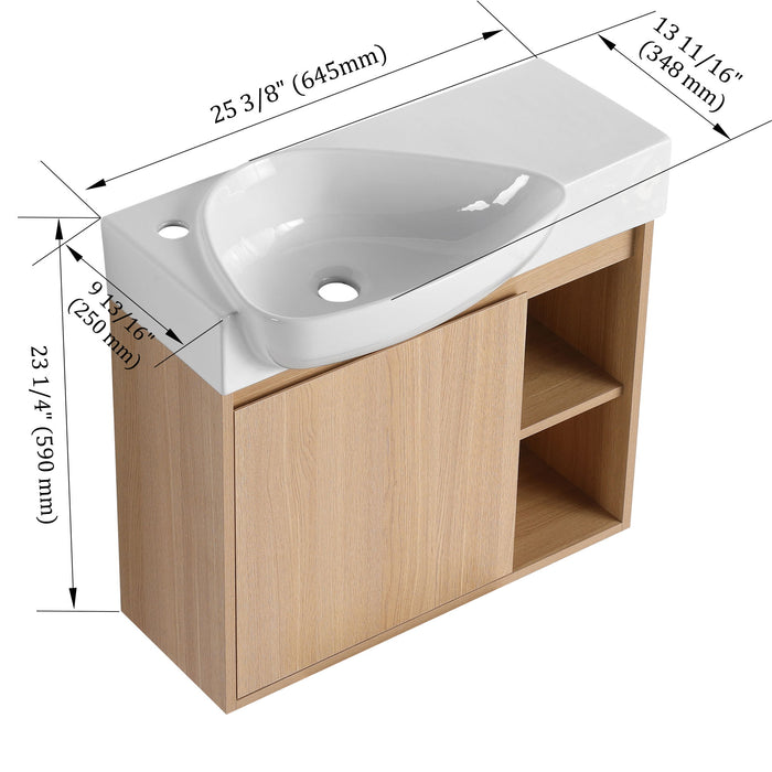 26" Wall Mounted Bathroom Vanity With Sink & Soft Close Door - Oak Home Essentials