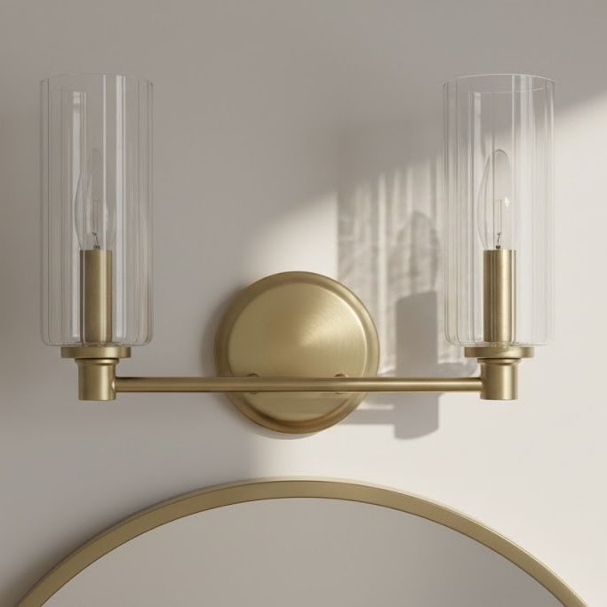 Regal - Double Light Vanity With Clear Ribbed Satin - Antique Brass / Clear Ashcroft Furniture
