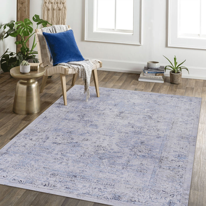 8' x 10' Area Rug, Washable Rug, Low-Pile, Non-Slip, Non-Shedding, Foldable, Kid & Pet Friendly Area Rugs For Living Room, Bedroom, Kitchen, Dining Room Rug, Perfect Gifts - Blue / Cream