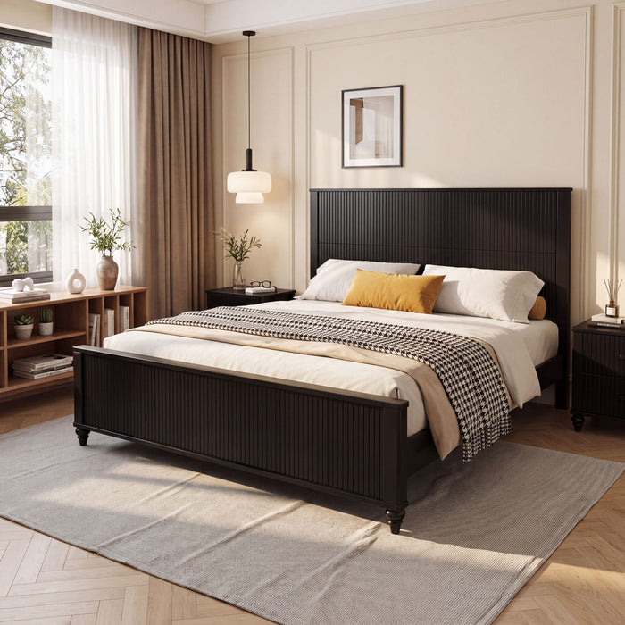 Fluted Platform Bed Frame, No Box Spring Needed Noble House