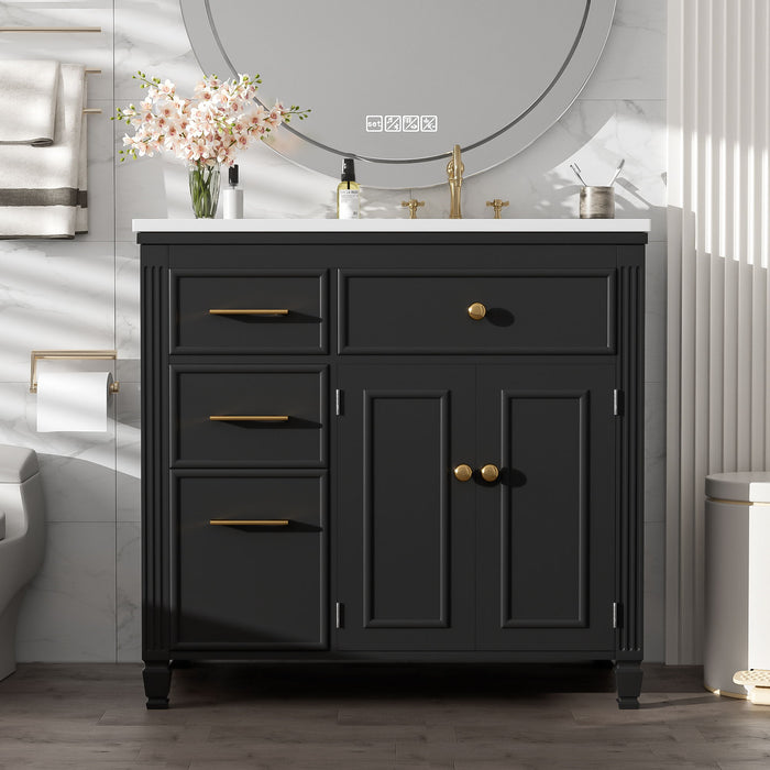 Bathroom Vanity With Sink, 1 Tip Out Drawer, 3 Side Drawers, Adjustable Shelf Noble House