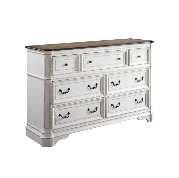 Solid Wood Seven Drawer Triple Dresser - Brown / White