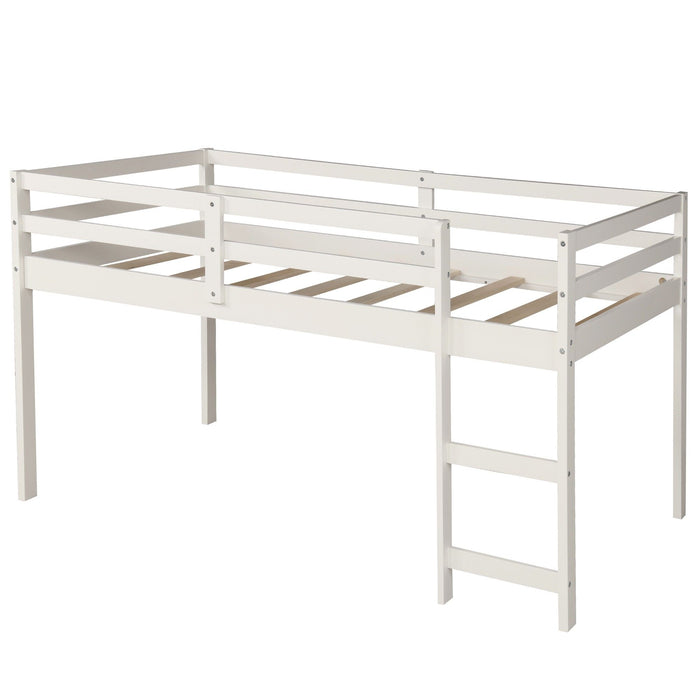 Low Twin Loft Bed With Cabinet and Desk - White