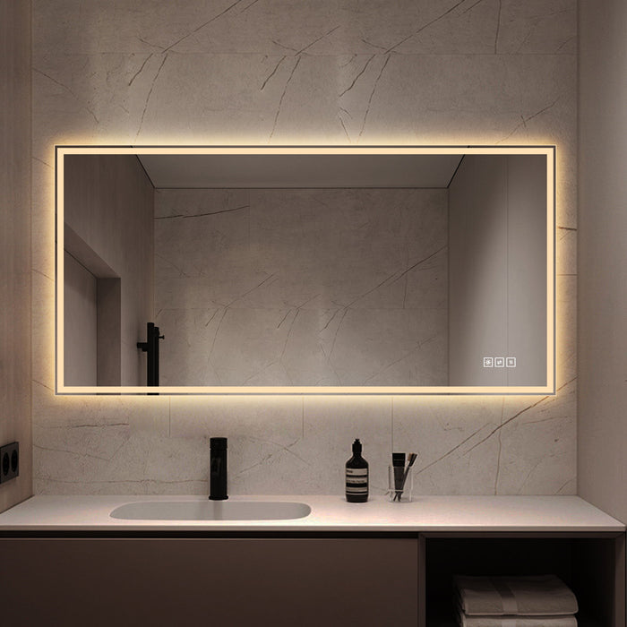 LED Bathroom Vanity Wall Mirror With Straight Edge Design, Frosted Glass Finish, Anti Fog, Dimmable 3 Color Lighting - Silver Daily Nest