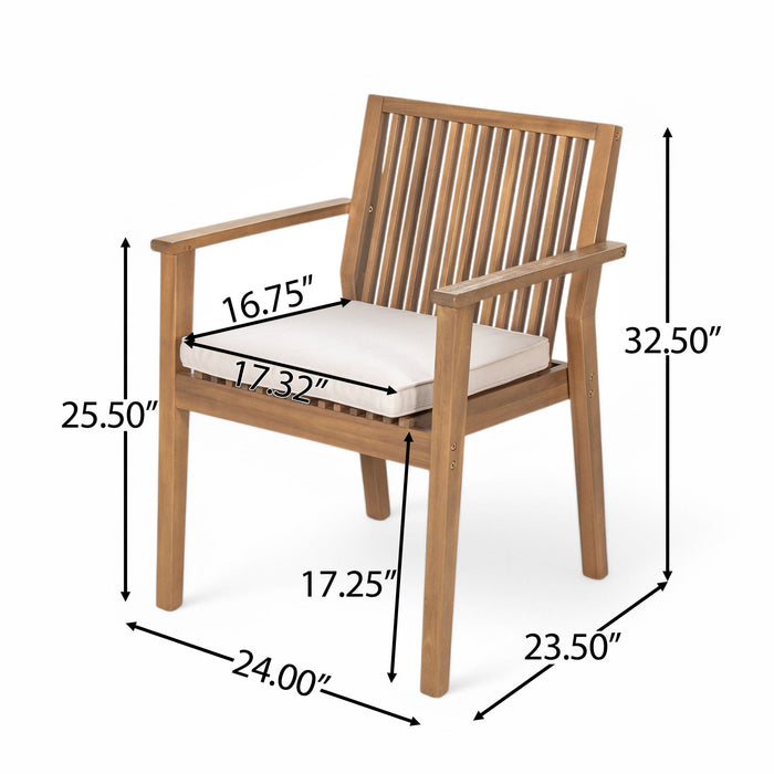5 Piece Patio Furniture Set Acacia Wood Table And 4 Heavy Duty Cushioned Chairs Noble House