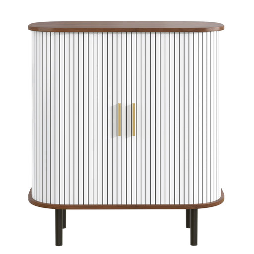 Fluted Wine Bar Cabinet With 8 Grid Wine Rack, 5 Level Adjustable Shelves, 2 Glass Holders Hearth and Haven