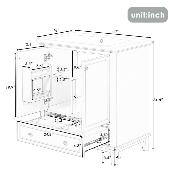 Modern Bathroom Vanity With Sink Combo, Multi Functional Cabinet With Doors And Drawer Hearth and Haven