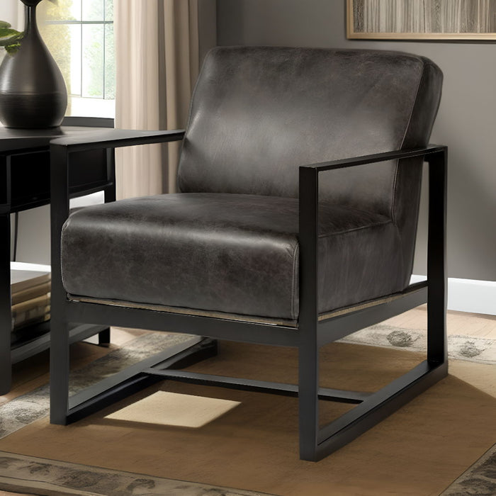 Genuine Leather Distressed Arm Chair - Black