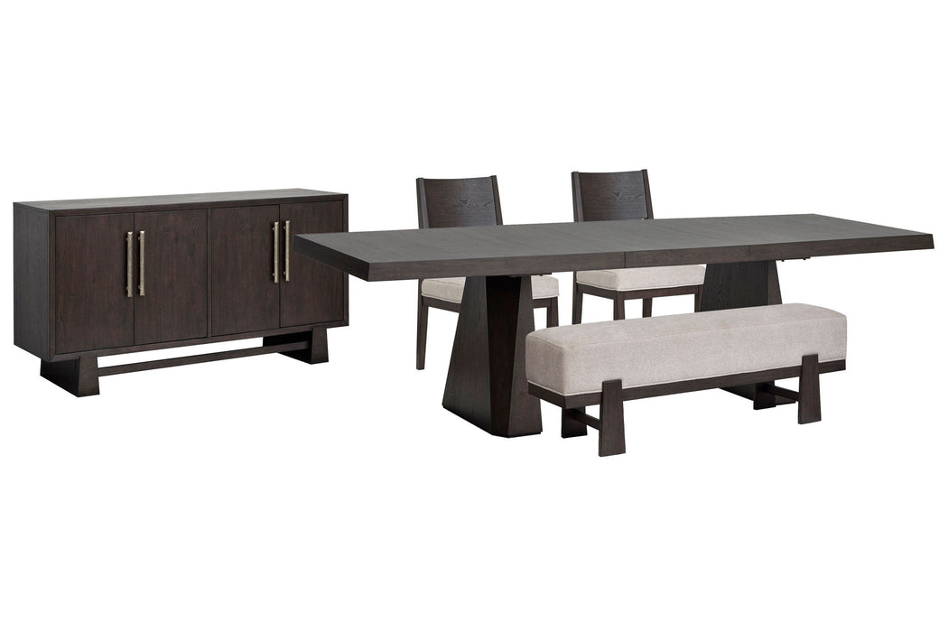 Tauren - 5 Piece Extendable Double Pedestal Dining Table Set Magnussen Furniture