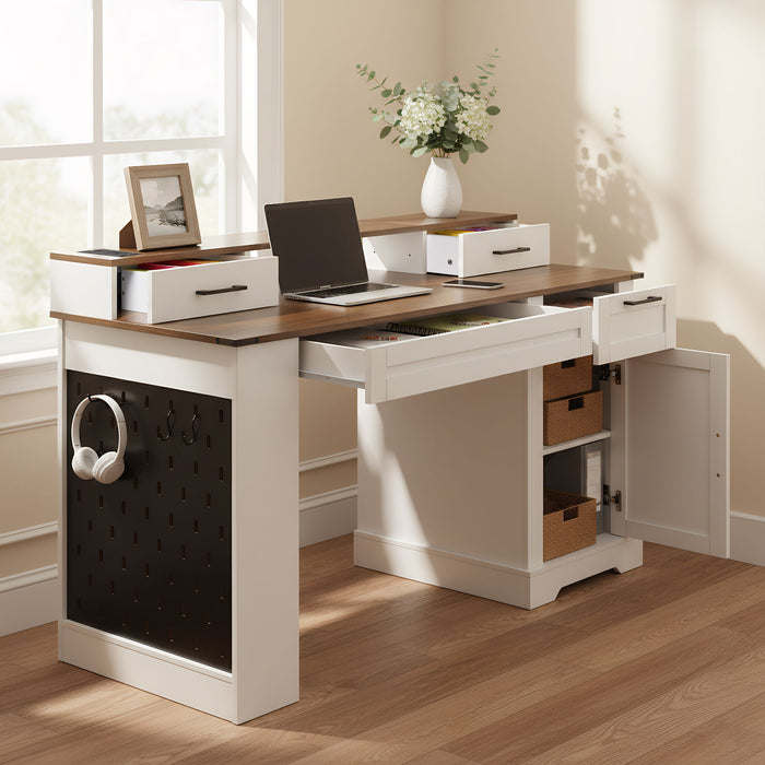 Office Desk With Storage Cabinet, Charging Station, Monitor Stand & Pegboard Home Essentials