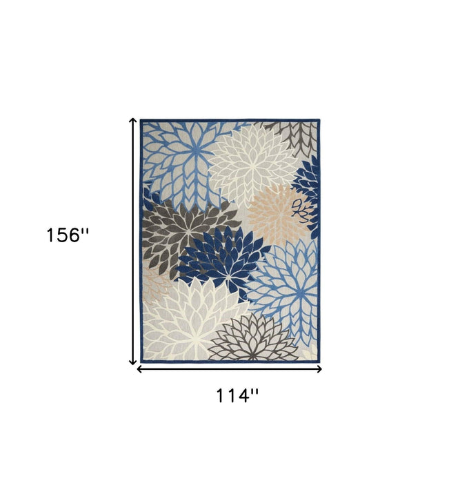 10' X 13' Floral Non Skid Indoor / Outdoor Area Rug - Blue