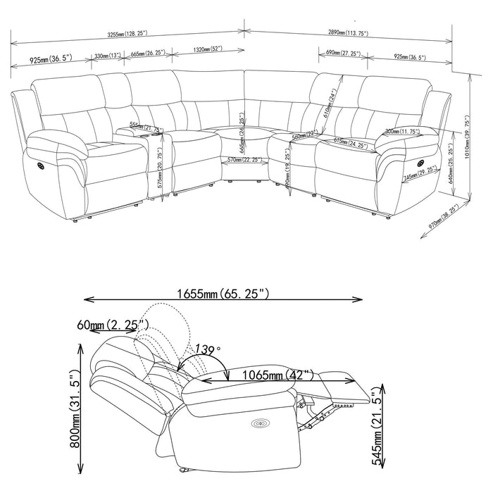 Divine - 6 Piece Reclining Sectional Furniture Max