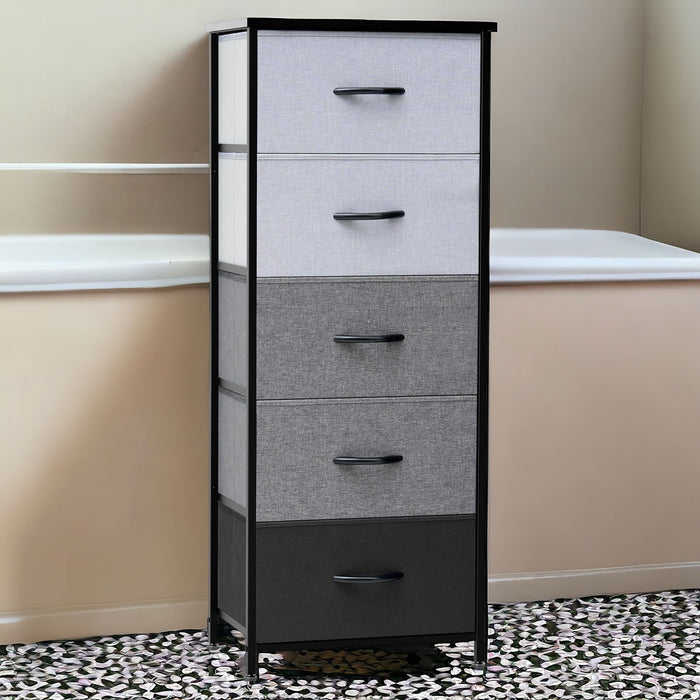 Steel And Fabric Five Drawer Chest - Gray / Black