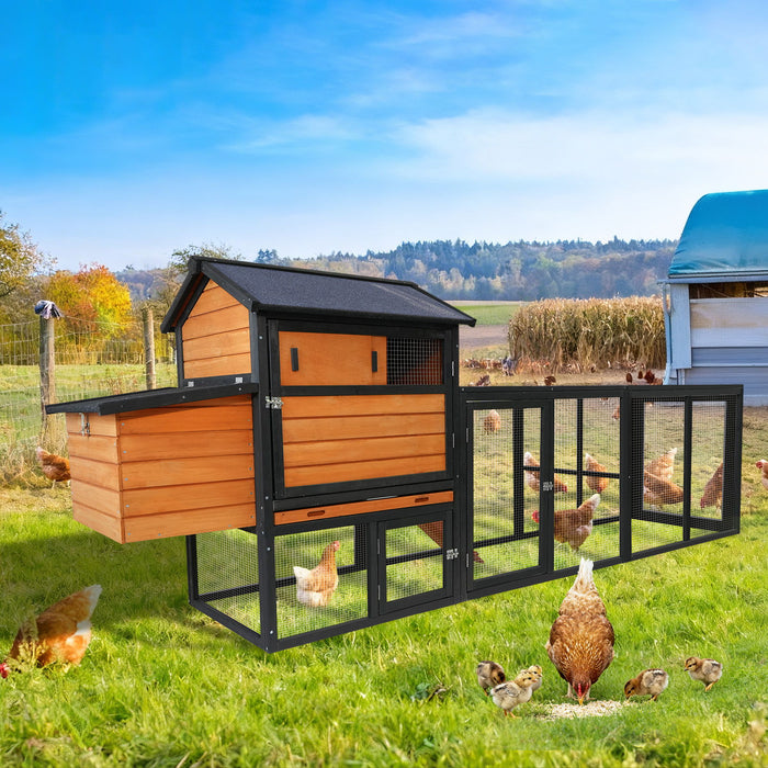 Chicken Coop, Large Outdoor Hen House & Run And Nesting Box Poultry Cage, Rabbit Hutch - Brown / Black Daily Nest