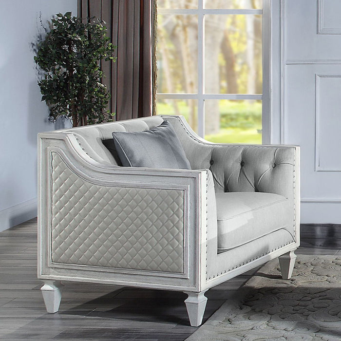 Katia - Chair With Pillow - Light Gray Linen & Weathered White